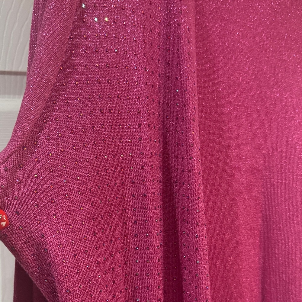 On twelfth shimmering rhinestone embellished Women's Cardigan in fuscia Pink - Picture 4 of 6